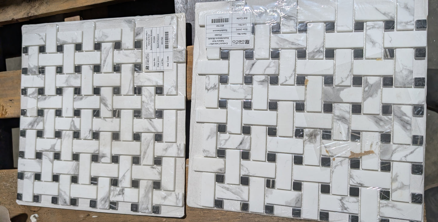 Endure Calacatta & Nero Basketweave Mosaic