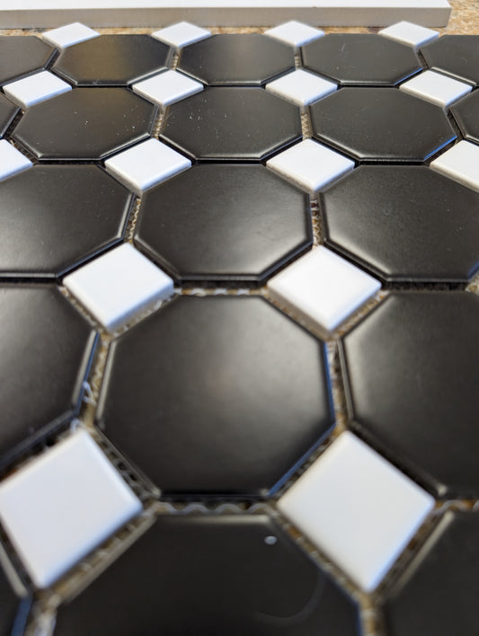 Intermatex Black Octagon with white dot mosaic closeout