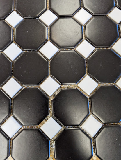 Intermatex Black Octagon with white dot mosaic closeout