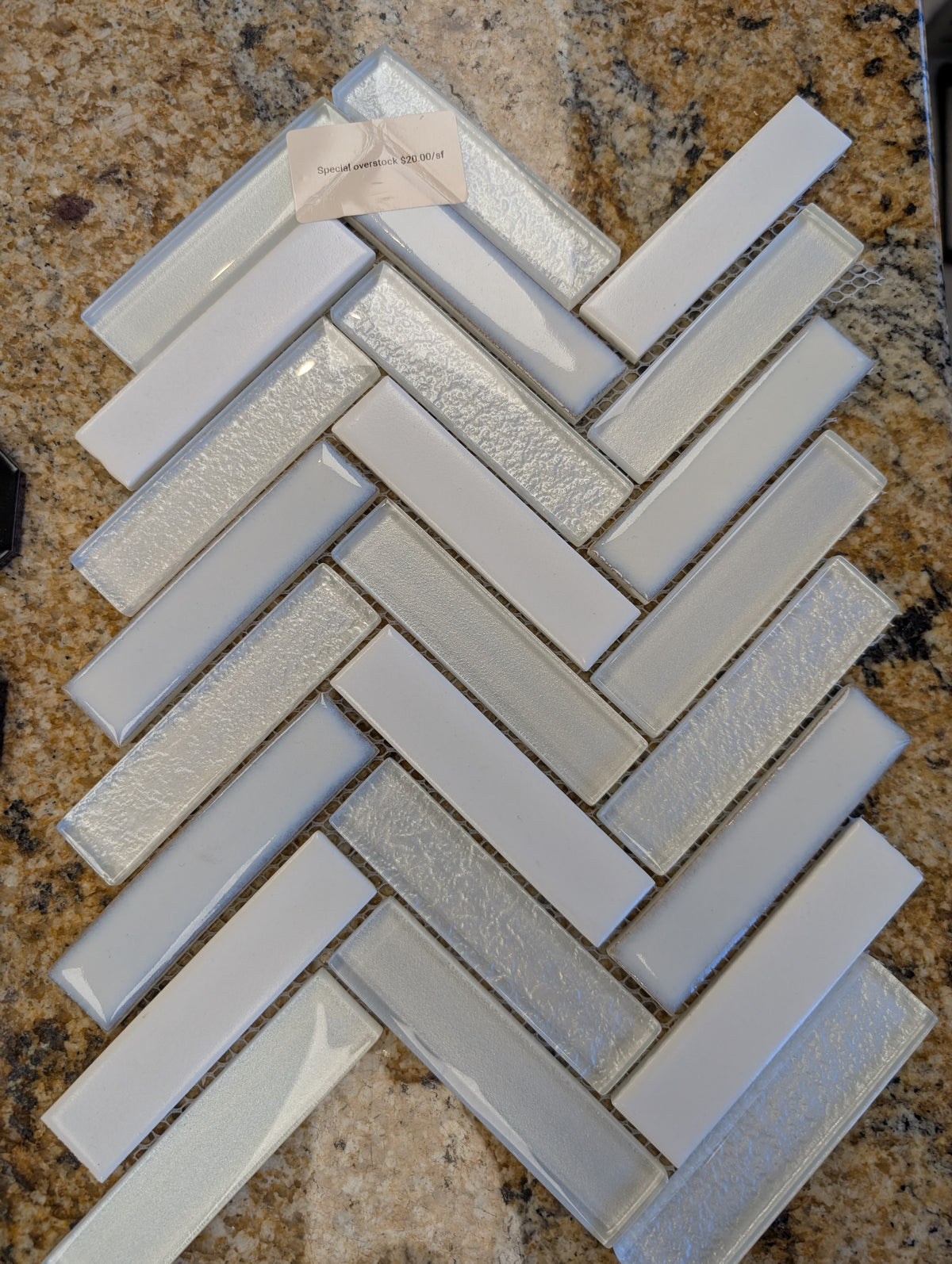 Intermatex Whites herringbone mosaic closeout