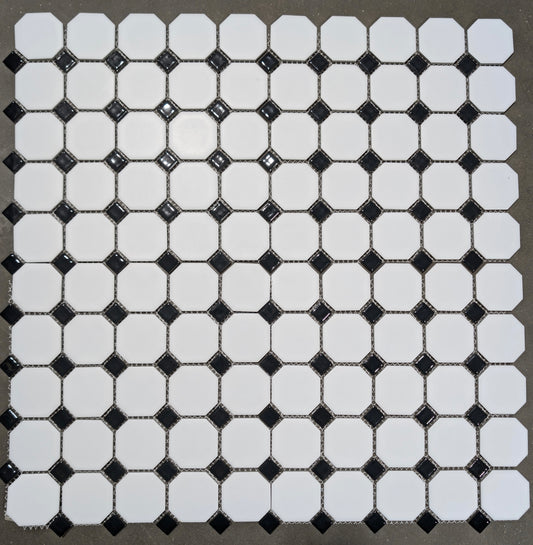 Matte White Octagon Black Shiny Dot