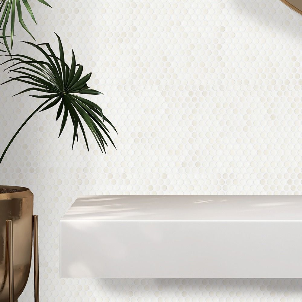 Ember Silica White Pennyround Mosaic