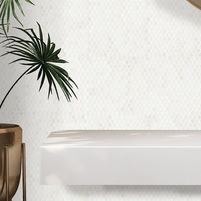 Ember Silica White Pennyround Mosaic