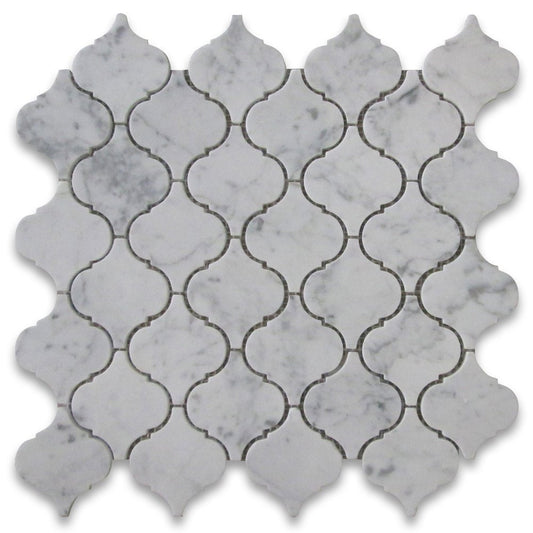 Italian Bianco Carrara Arabesque Lantern Polished Mosaic