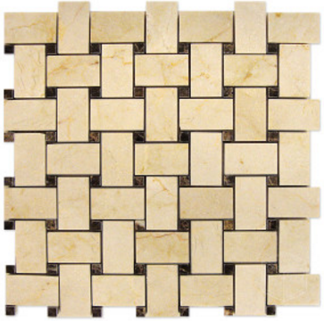 Crema Marfil Basketweave / Emparador Dot Mosaic